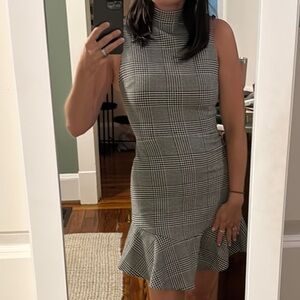 Alice + Olivia Houndstooth Mock Neck Sleeveless Mini Dress